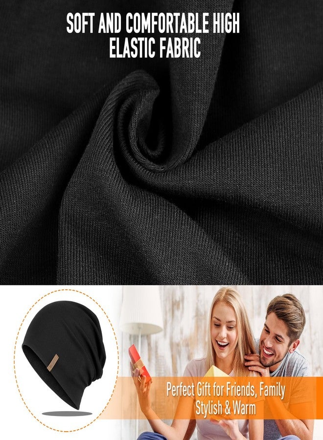 HAMUNI Slouchy Beanie for Women Cotton Beanies Hats Men Lightweight Soft Chemo Headwear Warm Skull Cap for All Seasons Black - Image 4
